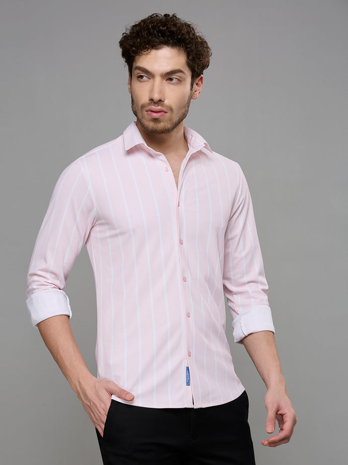 Men's Pink Striped Straight Fit Shirts