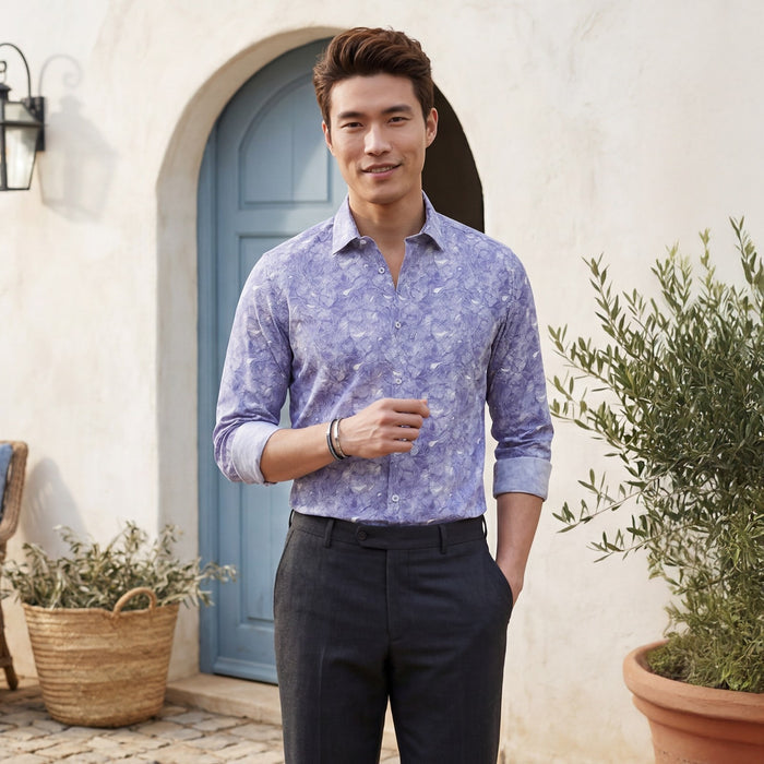 Men's Purple Printed Slim Fit Shirts