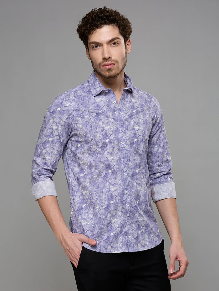 Men's Purple Printed Slim Fit Shirts