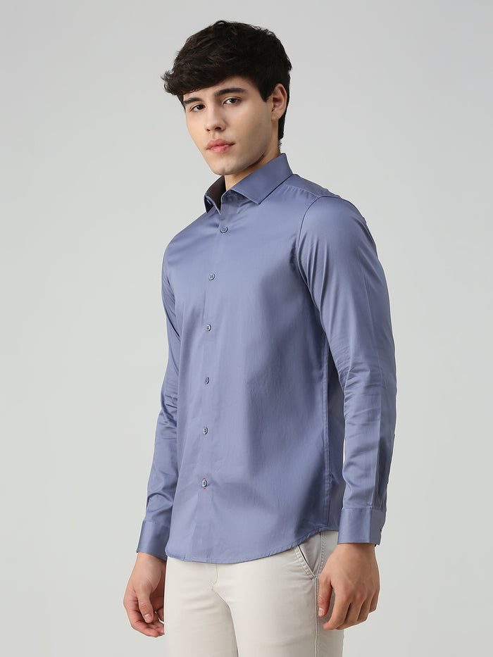 Men's Purple Solid Slim Fit Shirts
