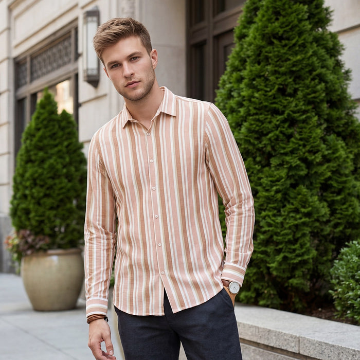 Men's Rust Striped Slim Fit Shirts