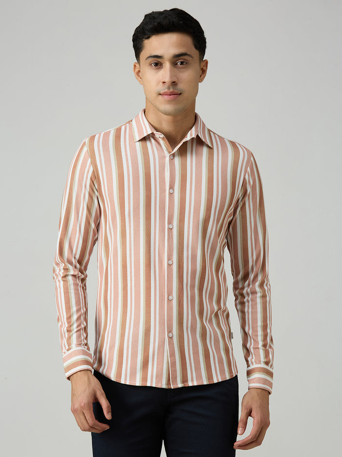 Men's Rust Striped Slim Fit Shirts