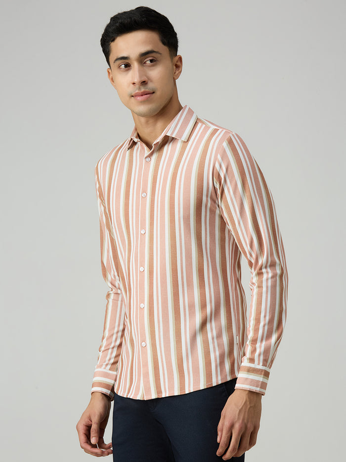 Men's Rust Striped Slim Fit Shirts