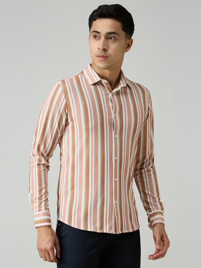 Men's Rust Striped Slim Fit Shirts