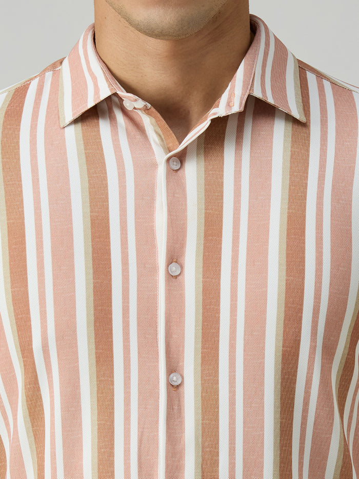 Men's Rust Striped Slim Fit Shirts