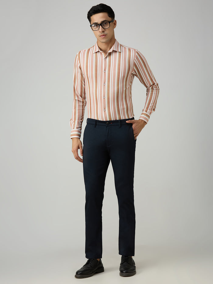 Men's Rust Striped Slim Fit Shirts