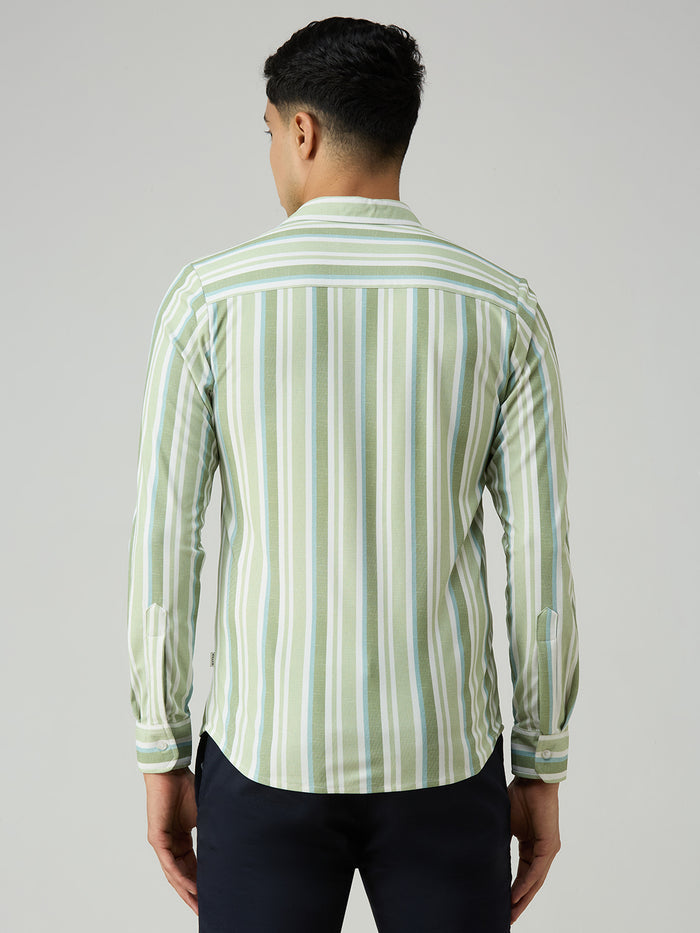Men's Sage Green Striped Slim Fit Shirts