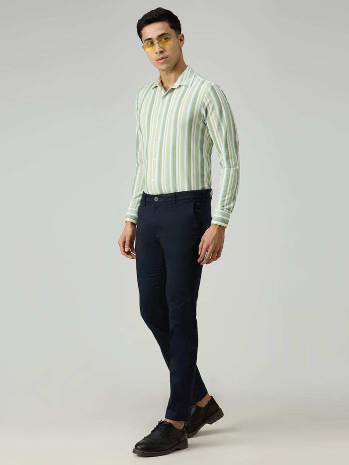 Men's Sage Green Striped Slim Fit Shirts