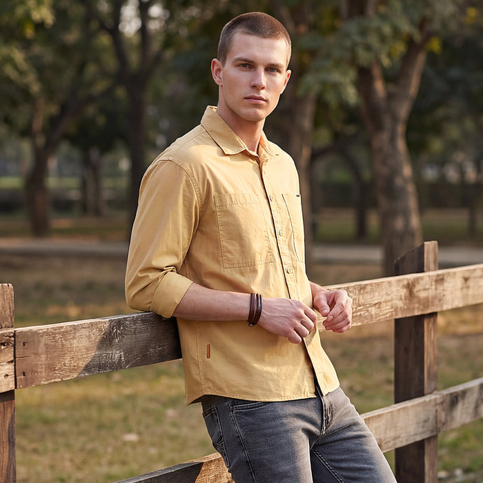 Men's Sand Solid Loose Fit Shirts
