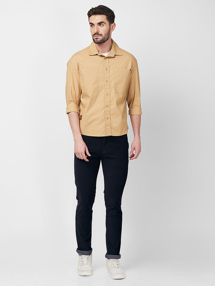 Men's Sand Solid Loose Fit Shirts