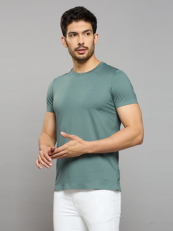 Men's Teal Solid Slim Fit T-Shirts