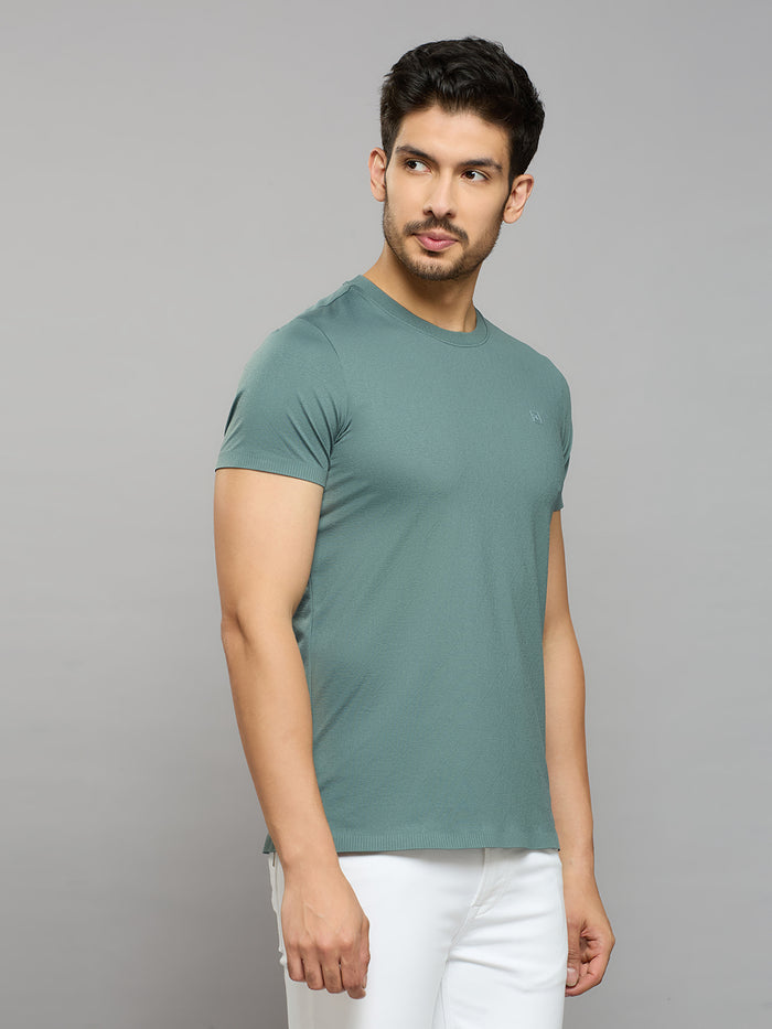 Men's Teal Solid Slim Fit T-Shirts