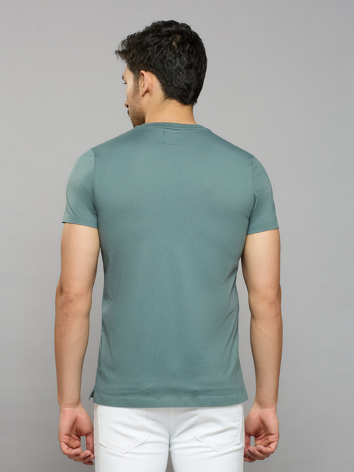 Men's Teal Solid Slim Fit T-Shirts