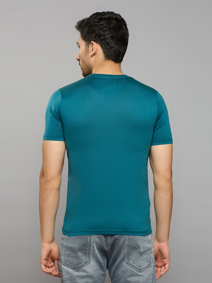 Men's Teal Solid Slim Fit T-Shirts