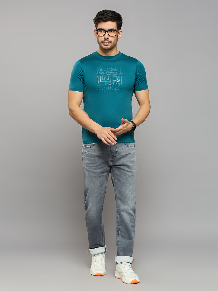 Men's Teal Solid Slim Fit T-Shirts