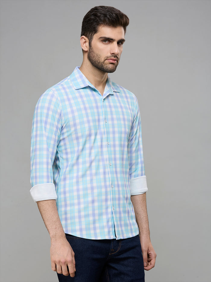 Men's Turq Checks Slim Fit Shirts