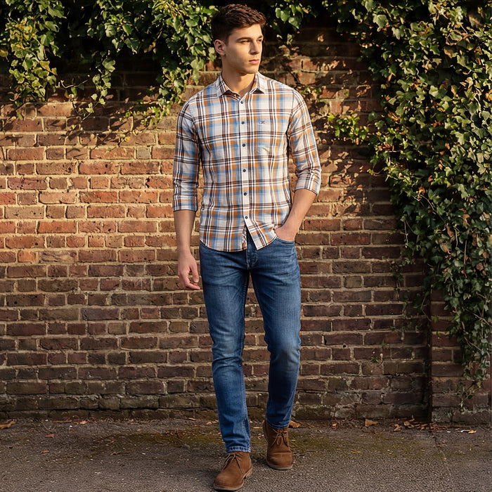 Men's White Checks Slim Fit Shirts