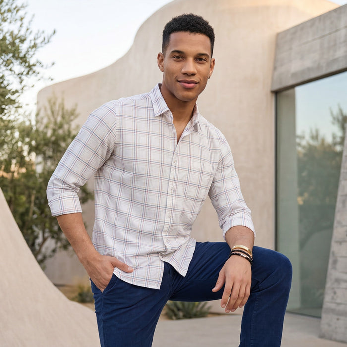 Men's White Checks Slim Fit Shirts