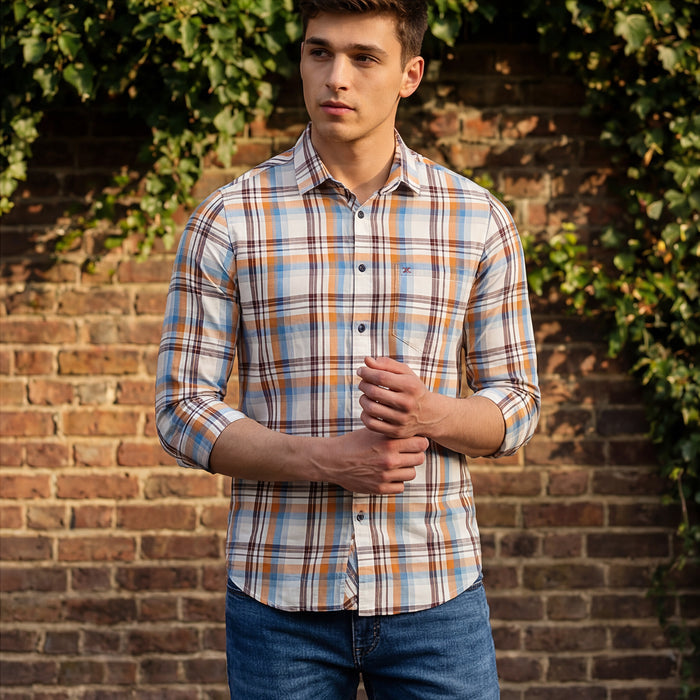 Men's White Checks Slim Fit Shirts