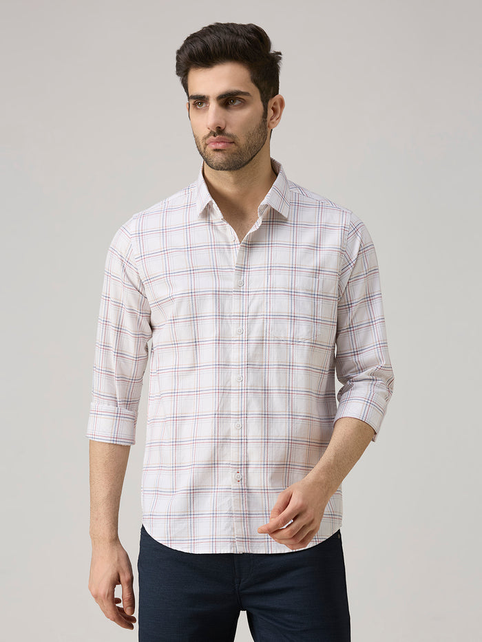 Men's White Checks Slim Fit Shirts