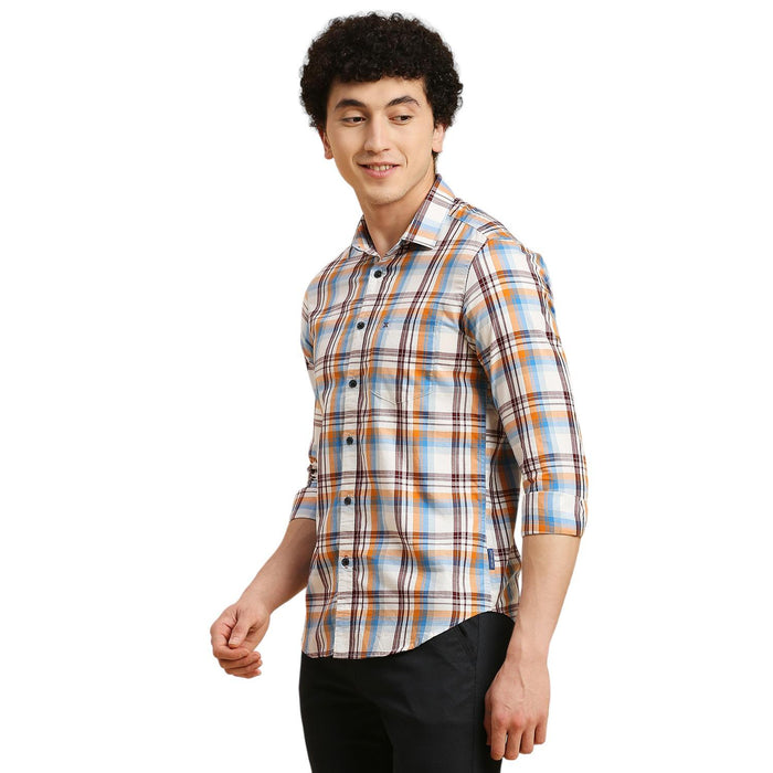 Men's White Checks Slim Fit Shirts