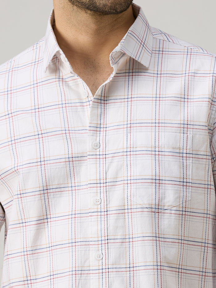 Men's White Checks Slim Fit Shirts