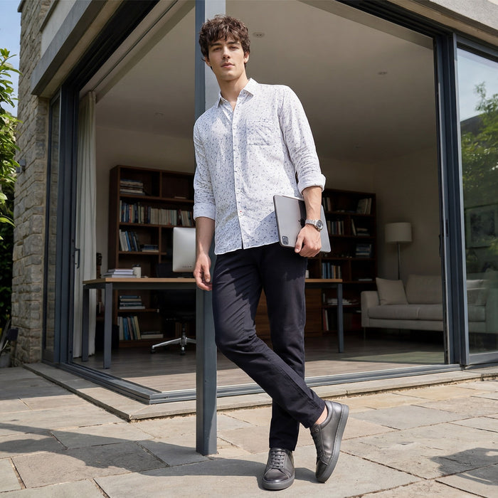 Men's White Printed Slim Fit Shirts