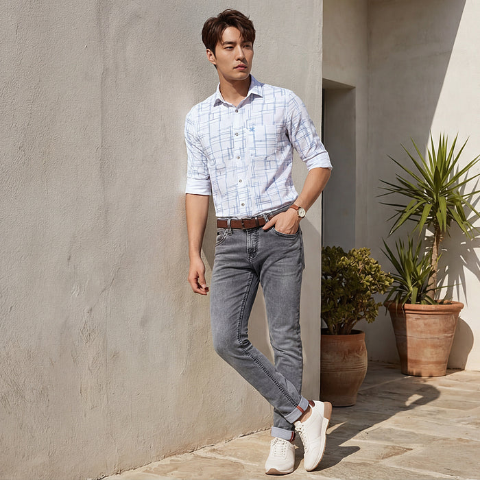 Men's White Printed Slim Fit Shirts