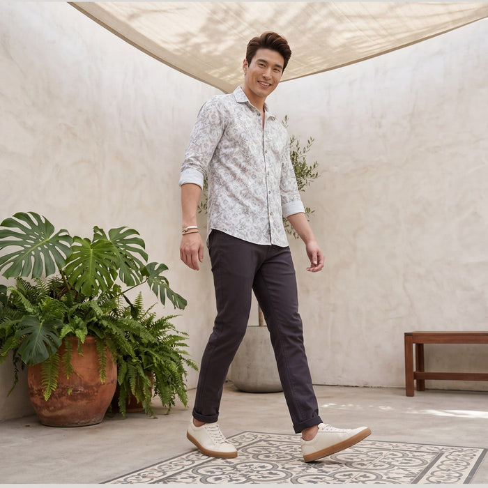 Men's White Printed Slim Fit Shirts