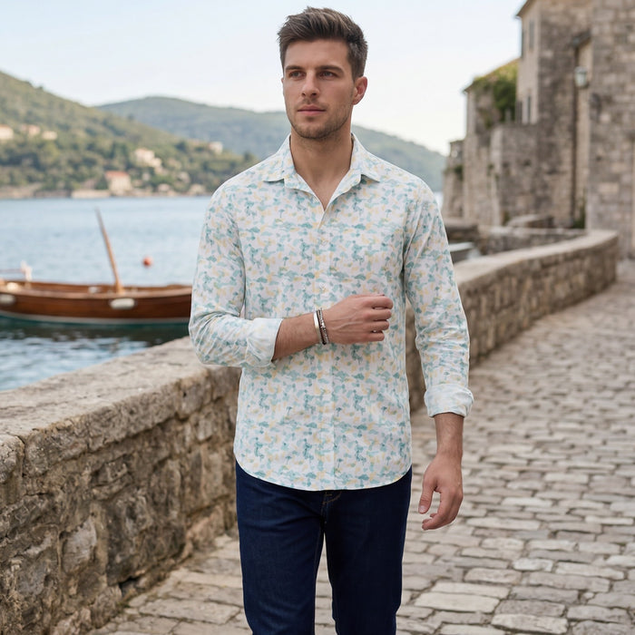 Men's White Printed Slim Fit Shirts