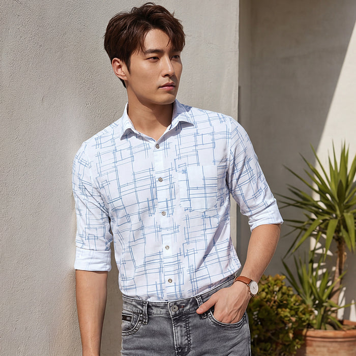Men's White Printed Slim Fit Shirts