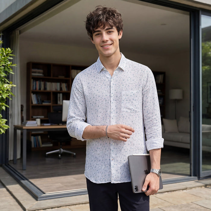 Men's White Printed Slim Fit Shirts