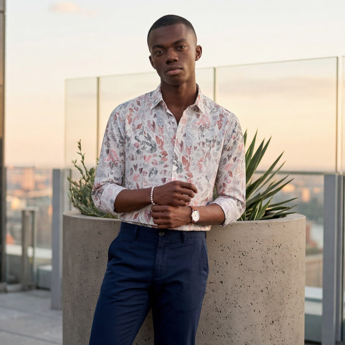 Men's White Printed Slim Fit Shirts