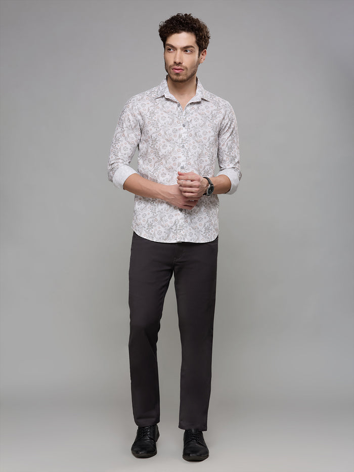 Men's White Printed Slim Fit Shirts