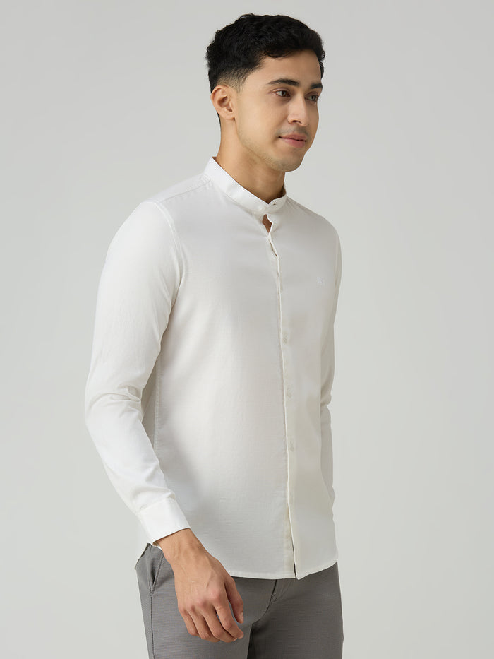Men's White Printed Slim Fit Shirts