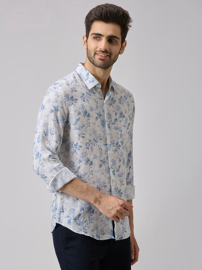 Men's White Printed Slim Fit Shirts