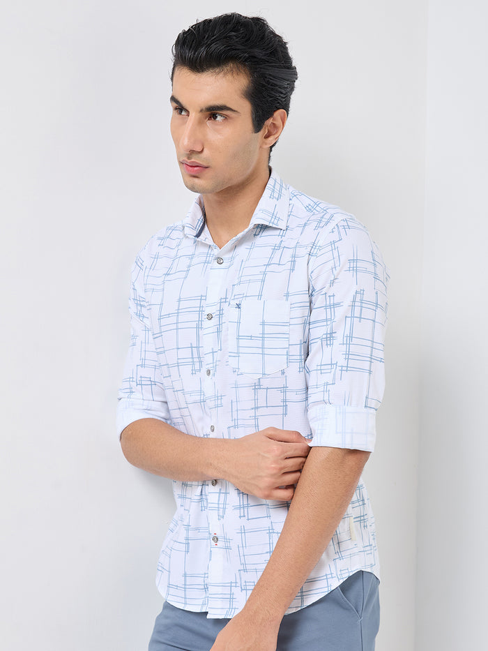 Men's White Printed Slim Fit Shirts