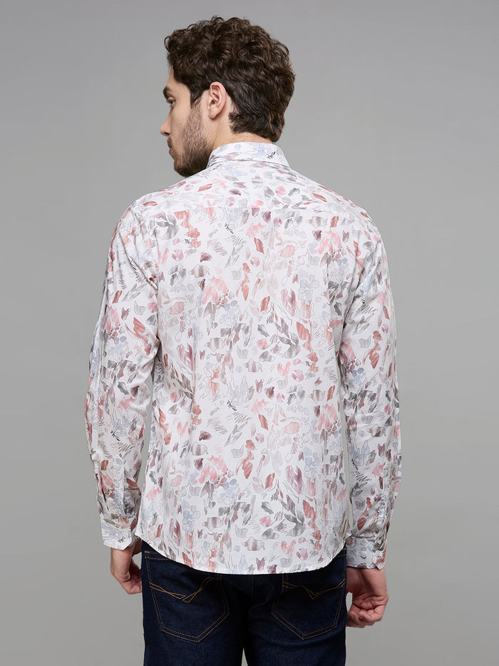 Men's White Printed Slim Fit Shirts