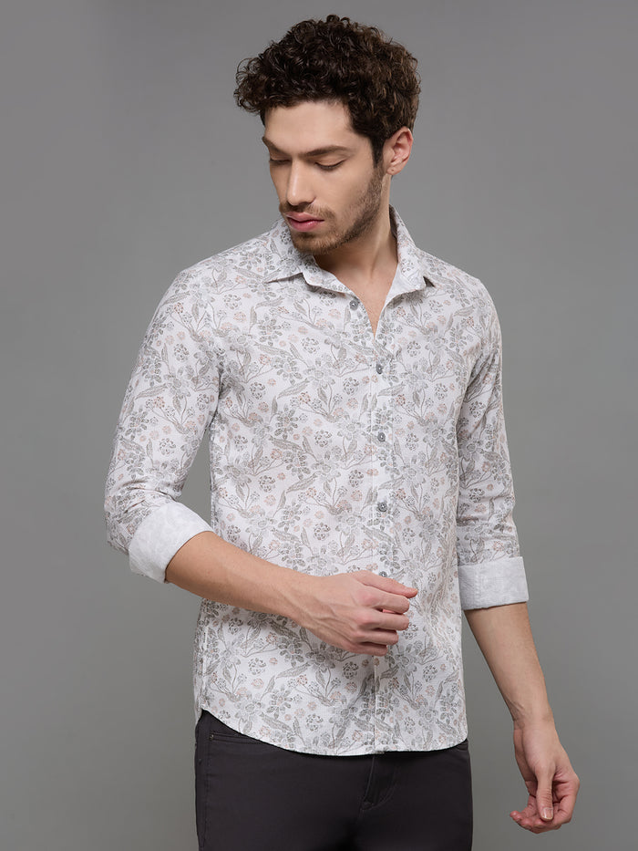 Men's White Printed Slim Fit Shirts