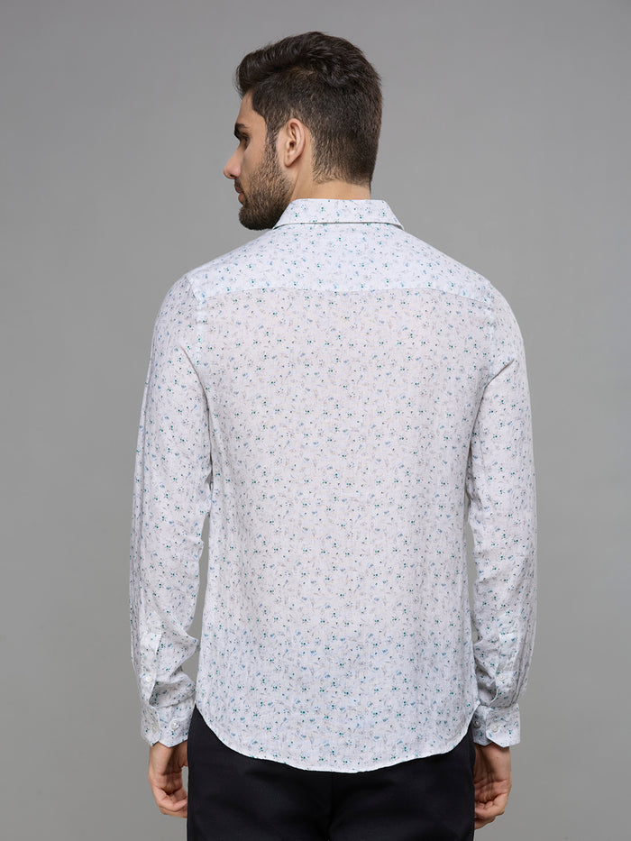 Men's White Printed Slim Fit Shirts