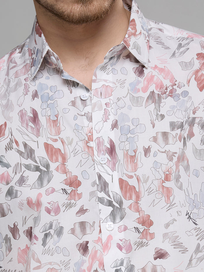 Men's White Printed Slim Fit Shirts