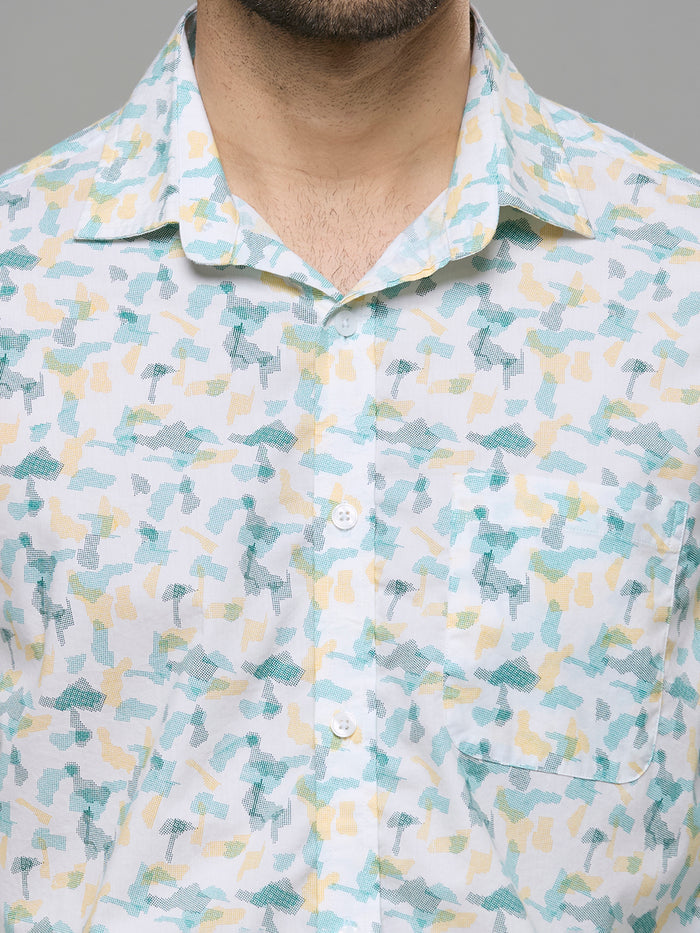 Men's White Printed Slim Fit Shirts