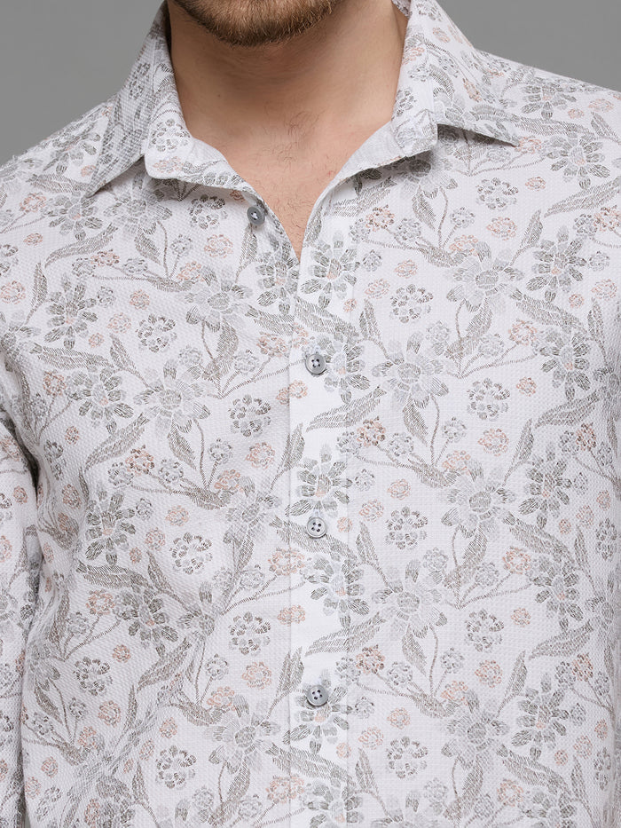 Men's White Printed Slim Fit Shirts