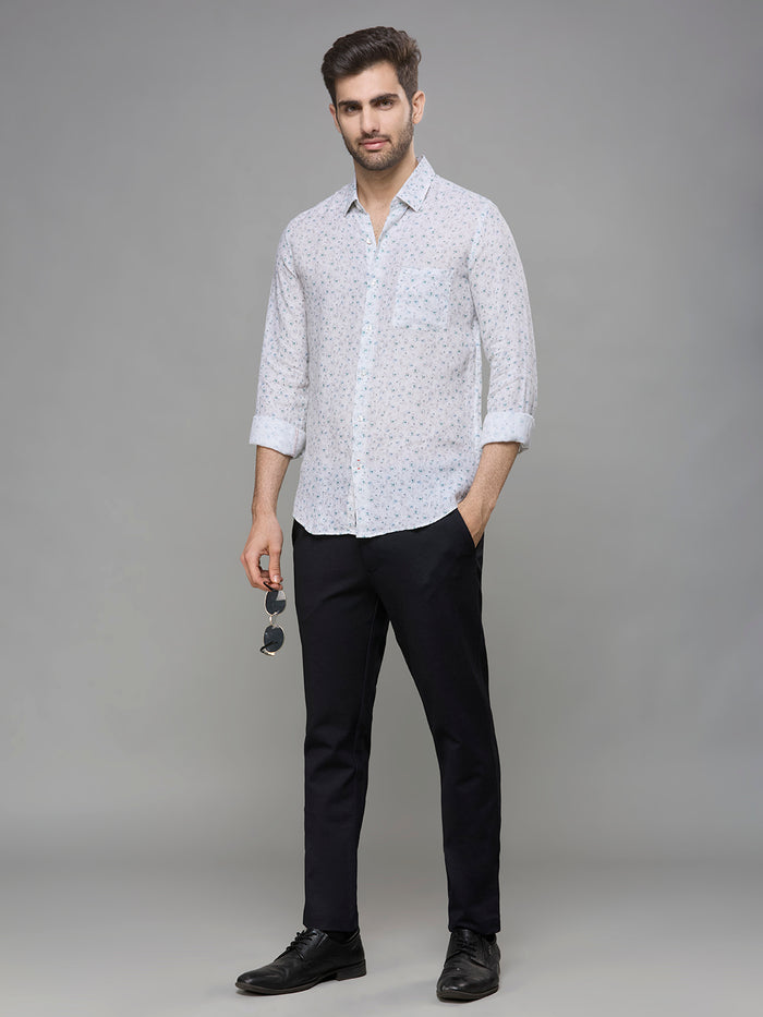Men's White Printed Slim Fit Shirts