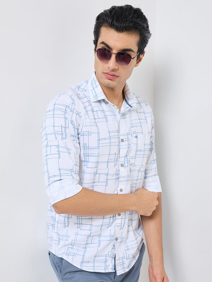 Men's White Printed Slim Fit Shirts