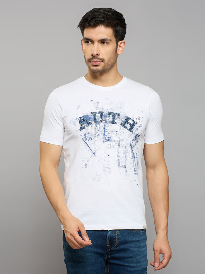 Men's White Printed Slim Fit T-Shirts