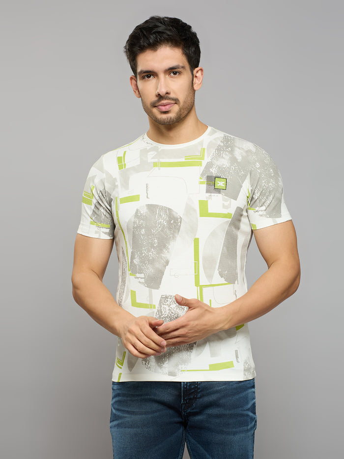 Men's White Printed Slim Fit T-Shirts