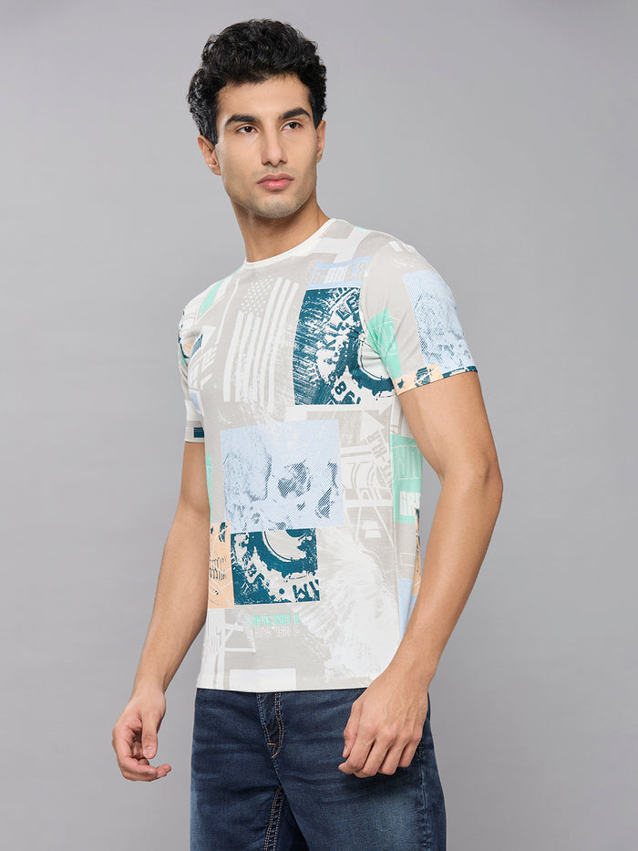 Men's White Printed Slim Fit T-Shirts