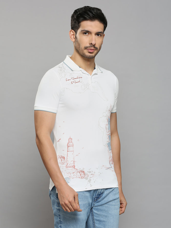 Men's White Printed Slim Fit T-Shirts