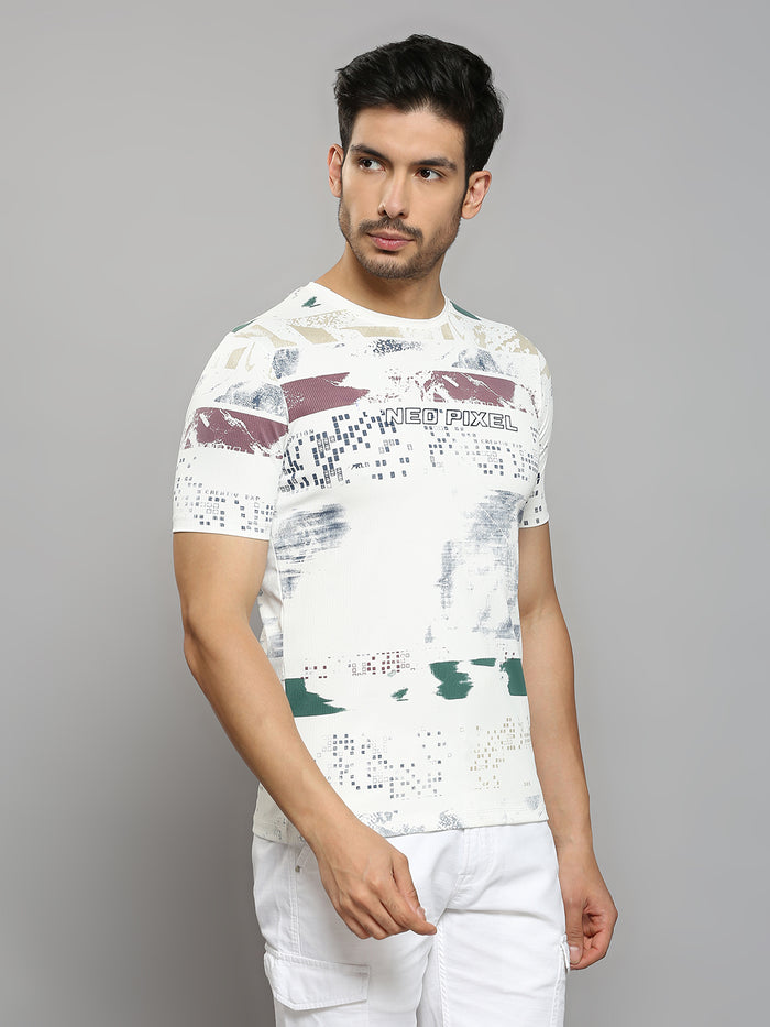 Men's White Printed Slim Fit T-Shirts